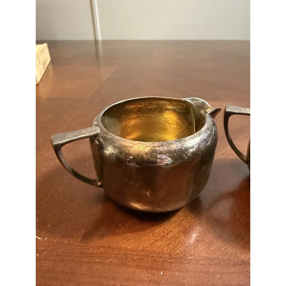 Vtg Oneida Community Tudor Plate Creamer &‎ Sugar Bowl Set Silverplate 1950